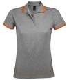 10578 Lds Pasadena SOL'S Ladies Pasadena Tipped Cotton Piqué Polo Shirt Grey Marl / Orange colour image